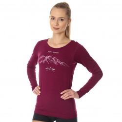 Brubeck Outdoor Wool Pro Góry koszulka damska długi rękaw śliwkowy