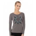 Koszulka damska długi rękaw z wełną merino Brubeck OUTDOOR WOOL PTAK szary